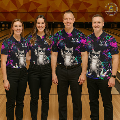 Personalized Funny Cat Graffiti Bowling Shirt For Men Custom Bowling Jersey Team Polo & 1/4 Zip TDM6456
