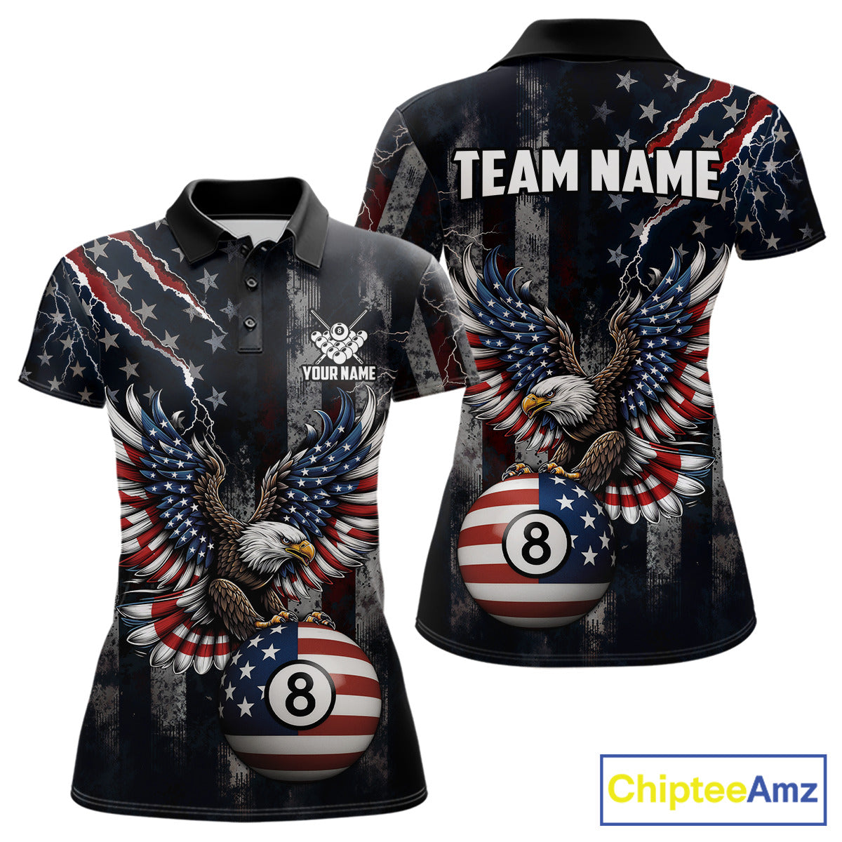 Grunge American Flag Eagle Patriotic Billiard Shirt For Women Custom 8 Ball Pool Team Jersey TDM5379