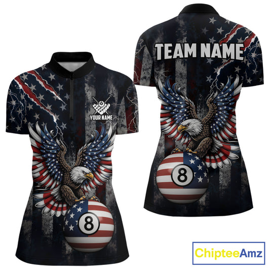 Grunge American Flag Eagle Patriotic Billiard Shirt For Women Custom 8 Ball Pool Team Jersey TDM5379
