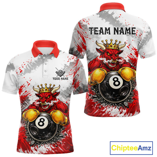 Red And White Grunge Bull 8 Ball Billiard Shirt For Men Custom Pool Team Jersey Polo & 1/4 Zip TDM5647