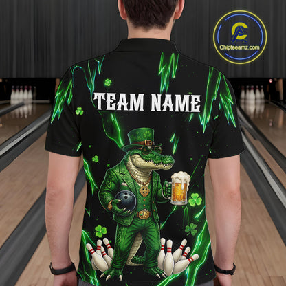 Custom Green St Patricks Alligator Bowling Shirt For Men, Lucky Bowling Team Jersey Polo & 1/4 Zip TDM6266