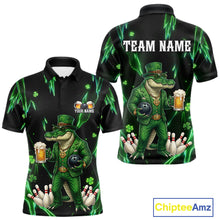Load image into Gallery viewer, Custom Green St Patricks Alligator Bowling Shirt For Men, Lucky Bowling Team Jersey Polo &amp; 1/4 Zip TDM6266