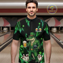 Load image into Gallery viewer, Custom Green St Patricks Alligator Bowling Shirt For Men, Lucky Bowling Team Jersey Polo &amp; 1/4 Zip TDM6266