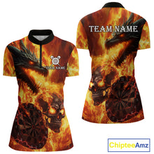 Load image into Gallery viewer, Personalized Orange Flaming Dragon And Skull Darts Shirt For Women Custom 3D Fire Darts Team Jersey TDM4958