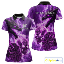 Load image into Gallery viewer, Personalized Purple Flaming Dragon And Skull Darts Shirt For Women Custom 3D Fire Darts Team Jersey TDM4959
