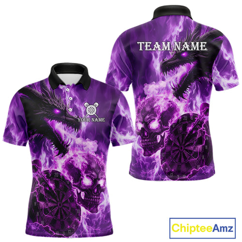 Personalized Purple Flaming Dragon And Skull Darts Shirt For Men Custom 3D Fire Darts Team Jersey TDM4959