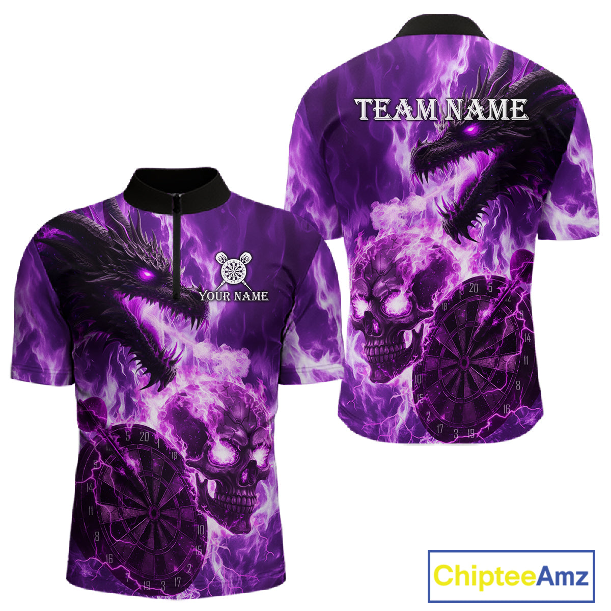 Personalized Purple Flaming Dragon And Skull Darts Shirt For Men Custom 3D Fire Darts Team Jersey TDM4959