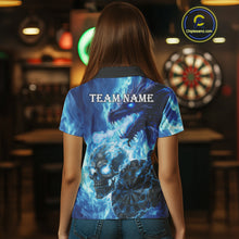 Load image into Gallery viewer, Personalized Blue Flaming Dragon And Skull Darts Shirt For Women Custom 3D Fire Darts Team Jersey TDM4960