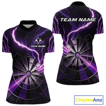 Load image into Gallery viewer, Personalized Purple Lightning Womens Dart Shirts Custom Glowing Darts Team Jersey Polo &amp; 1/4 Zip TDM5159