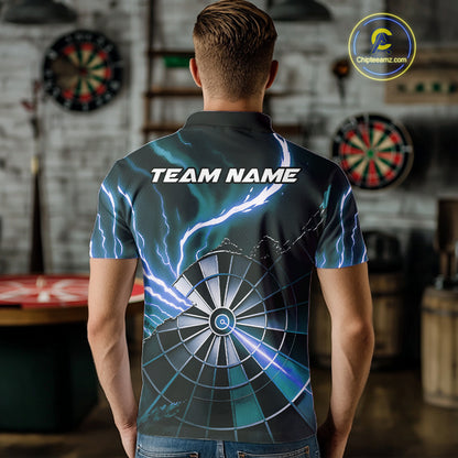 Personalized Blue Lightning Mens Dart Shirts Custom Glowing Darts Team Jersey Polo & 1/4 Zip TDM5161