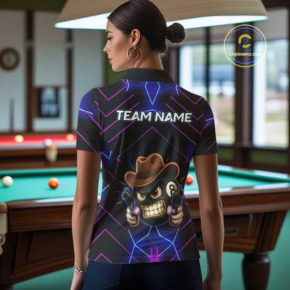 Funny Neon 8 Ball Pool Billiard Shirt For Women Custom Billiard Team Jersey Polo & 1/4 Zip TDM5405