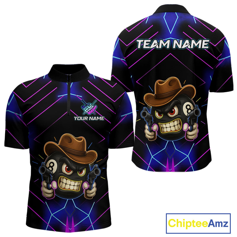 Funny Neon 8 Ball Pool Billiard Shirt For Men Custom Billiard Team Jersey Polo & 1/4 Zip TDM5405