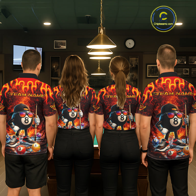 Funny 8 Ball Pool Flaming Billiard Shirt For Women Custom Billiard Team Jersey Polo & 1/4 Zip TDM5900