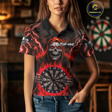 Load image into Gallery viewer, Red Grim Reaper Thunder Lightning Womens Dart Shirts Custom Flame Dart Jerseys Team Polo &amp; 1/4 Zip TDM5175