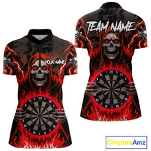 Load image into Gallery viewer, Red Grim Reaper Thunder Lightning Womens Dart Shirts Custom Flame Dart Jerseys Team Polo &amp; 1/4 Zip TDM5175
