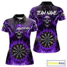 Load image into Gallery viewer, Purple Grim Reaper Thunder Lightning Women Dart Shirts Custom Flame Dart Jerseys Team Polo &amp; 1/4 Zip TDM5176