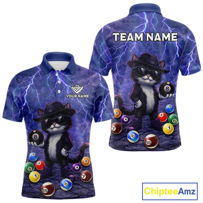 Purple Funny Cat Lightning Billiard Shirt For Men Custom 8 Ball Pool Team Jersey Polo & 1/4 Zip TDM5912