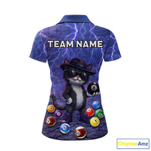 Load image into Gallery viewer, Purple Funny Cat Lightning Billiard Shirt For Women Custom 8 Ball Pool Team Jersey Polo &amp; 1/4 Zip TDM5912