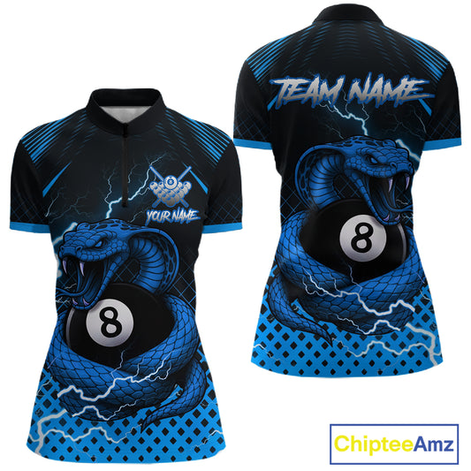 Personalized Blue 8 Ball Lightning Cobra Snake Women's Billiards Shirts Custom Pool Team Jerseys TDM5198