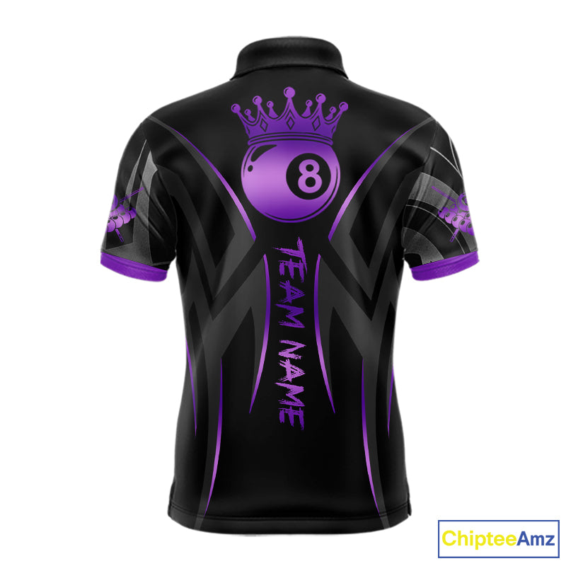 Black And Purple 8 Ball Crown Tribal Billiard Shirt For Men Custom Pool Team Jersey Polo & 1/4 Zip TDM5733