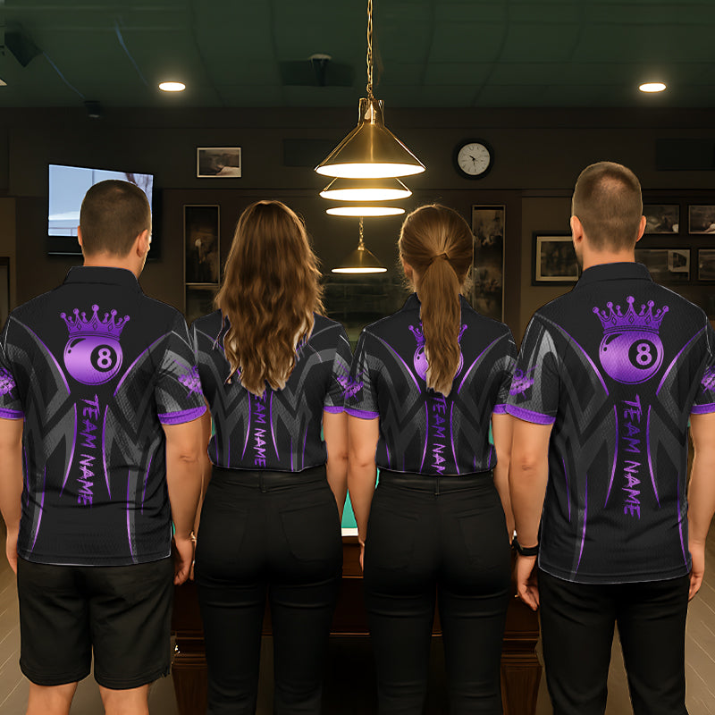 Black And Purple 8 Ball Crown Tribal Billiard Shirt For Men Custom Pool Team Jersey Polo & 1/4 Zip TDM5733