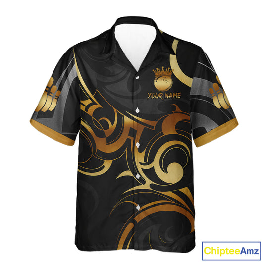 Black And Gold Bowling Crown Tribal Hawaiian Shirt For Women Custom Bowling Team Jersey Polo & 1/4 Zip TDM6086
