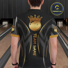 Load image into Gallery viewer, Black And Gold Custom Crown Tribal Bowling Shirt For Men, Bowling Team Jersey Polo &amp; 1/4 Zip TDM6086