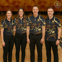 Load image into Gallery viewer, Black And Gold Custom Crown Tribal Bowling Shirt For Men, Bowling Team Jersey Polo &amp; 1/4 Zip TDM6086