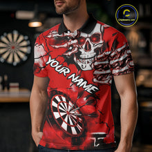 Load image into Gallery viewer, Personalized Red Grunge Skull Darts Shirt For Men Custom Darts Team Jersey Polo &amp; Quarter Zip TDM5028