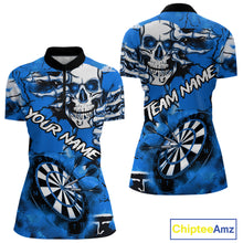 Load image into Gallery viewer, Personalized Blue Grunge Skull Darts Shirt For Women Custom Darts Team Jersey Polo &amp; Quarter Zip TDM5029