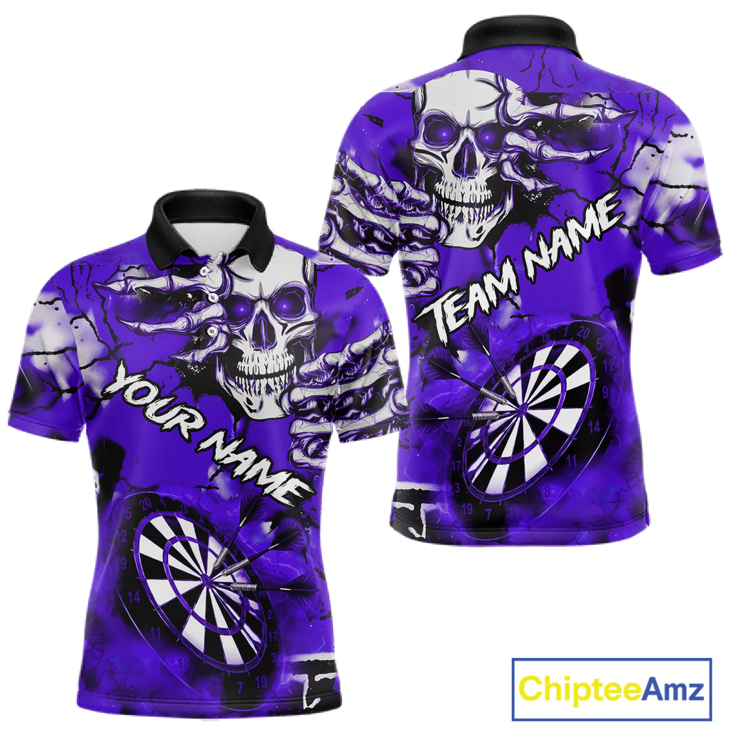 Personalized Purple Grunge Skull Darts Shirt For Men Custom Darts Team Jersey Polo & Quarter Zip TDM5030