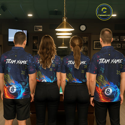 Funny Neon 8 Ball Billiard Shirt For Women Custom Navy Blue Pool Team Shirt Polo & 1/4 Zip TDM5491