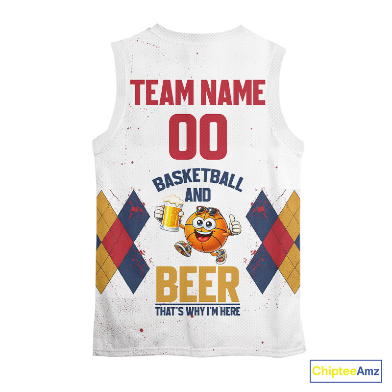 Funny Basketball And Beer Custom Argyle Basketball Shirt, Personalized Basketball Jersey For Team TDM5786