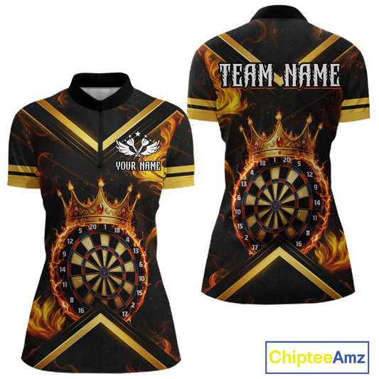 Black And Gold Dartboard Crown Darts Shirt For Women Custom Dart Jerseys Team Polo & 1/4 Zip TDM5278