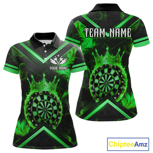 Black And Green Dartboard Crown Darts Shirt For Women Custom Dart Jerseys Team Polo & 1/4 Zip TDM5527