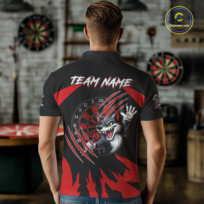 Black And Red Funny Wolf Darts Shirt For Men Custom Darts Jersey, Darts Outift Polo & 1/4 Zip TDM6142