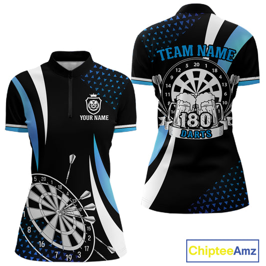 Funny Black And Blue 180 Darts Shirt For Women Custom Dartboard Jersey Team Polo & Quarter Zip TDM5088