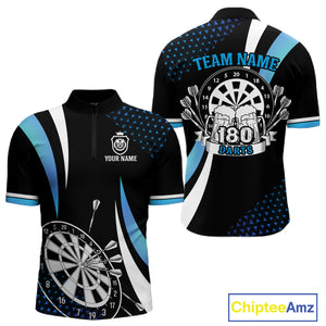 Funny Black And Blue 180 Darts Shirt For Men Custom Dartboard Jersey Team Polo & Quarter Zip TDM5088