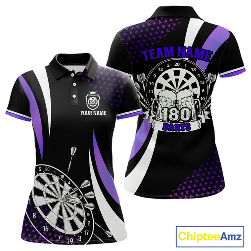 Funny Black And Purple 180 Darts Shirt For Women Custom Dartboard Jersey Team Polo & Quarter Zip TDM5090