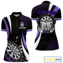 Load image into Gallery viewer, Funny Black And Purple 180 Darts Shirt For Women Custom Dartboard Jersey Team Polo &amp; Quarter Zip TDM5090