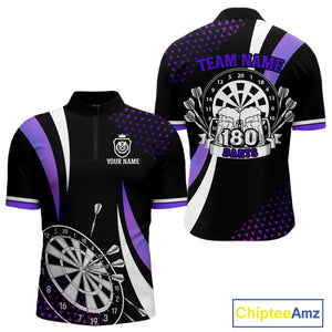 Funny Black And Purple 180 Darts Shirt For Men Custom Dartboard Jersey Team Polo & Quarter Zip TDM5090