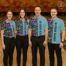 Load image into Gallery viewer, Personalized Funny Neon Bowing Shirt For Men, Retro Bowling Team Jersey Polo &amp; 1/4 Zip | Teal TDM6187