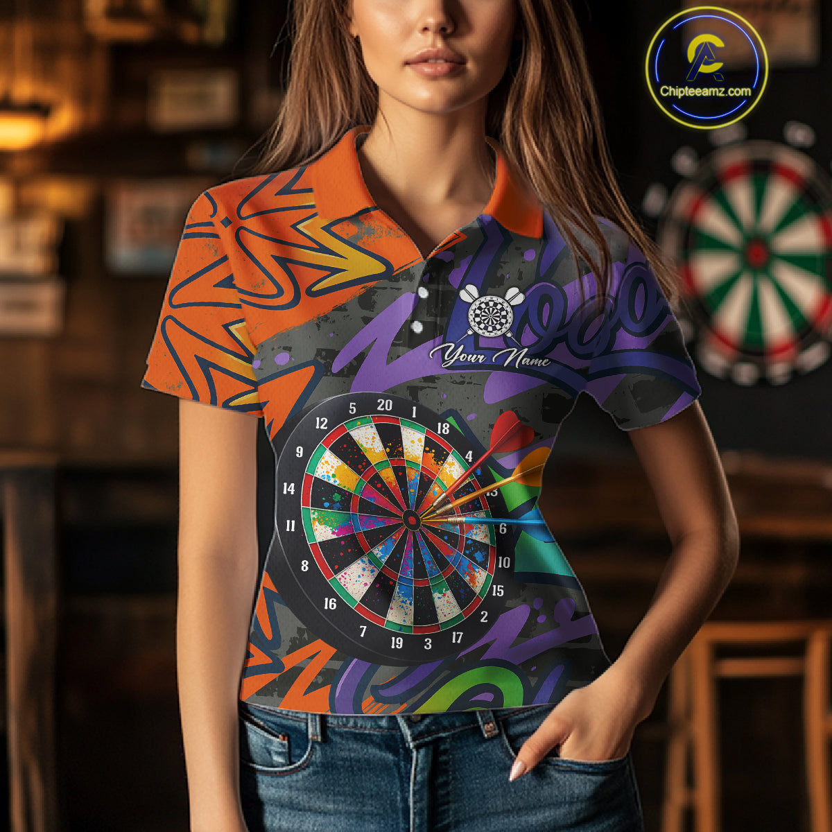 Funny Colorful Dartboard Graffiti Style Darts Shirt For Women Custom Darts Jersey, Darts Gifts TDM4901