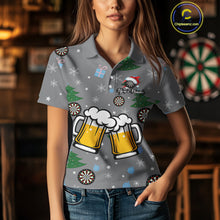 Load image into Gallery viewer, Funny Santa And Beer Christmas Darts Polo &amp; 1/4 Zip For Women Custom Xmas Darts Shirt, Darts Gift TDM4911