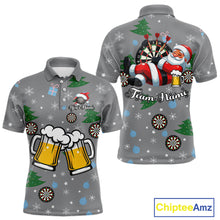 Load image into Gallery viewer, Funny Santa And Beer Christmas Darts Polo &amp; 1/4 Zip For Men Custom Xmas Darts Shirt, Darts Gift TDM4911
