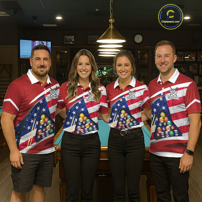 Personalized American Flag Billiard Shirt For Men Custom Patriotic Pool Team Jersey Polo & 1/4 Zip TDM5610