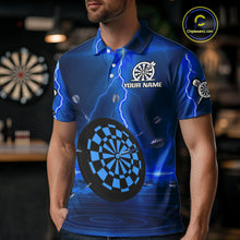 Load image into Gallery viewer, Personalized Dartboard Thunder Lightning Blue Darts Shirt For Men Custom Glowing Darts Team Jersey TDM4920