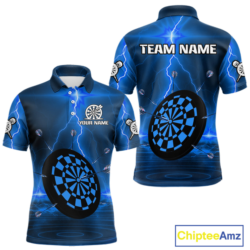 Personalized Dartboard Thunder Lightning Blue Darts Shirt For Men Custom Glowing Darts Team Jersey TDM4920