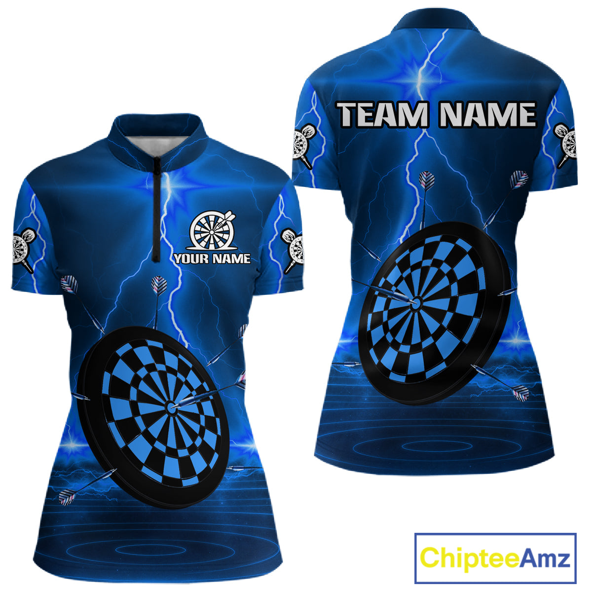 Personalized Dartboard Thunder Lightning Blue Darts Shirt For Women Custom Glowing Darts Team Jersey TDM4920