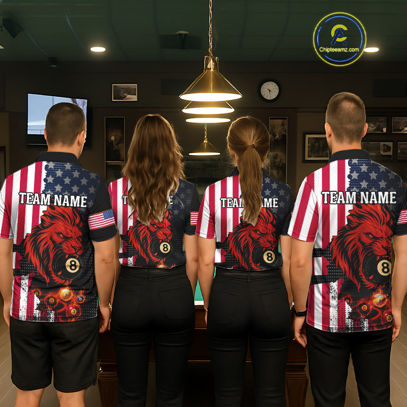 Personalized Lion American Flag Billiard Shirt For Men, 8 Ball Pool Team Jersey Polo & 1/4 Zip TDM5342